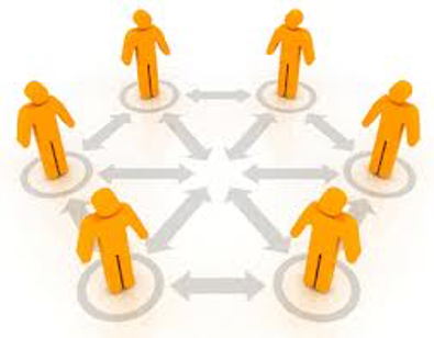 illustration of peers exchanging information.
yellow stick figures 